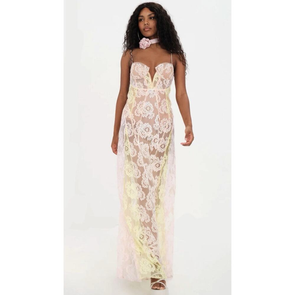NEW For Love & Lemons Blossom Maxi Festival Corset Sheer Dress MSRP $359 Sz M